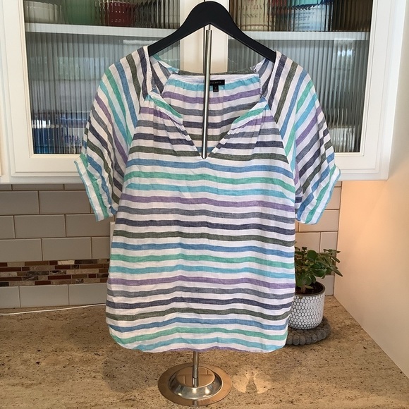 Talbots Linen Striped Women's Top Size Medium - Picture 2 of 8